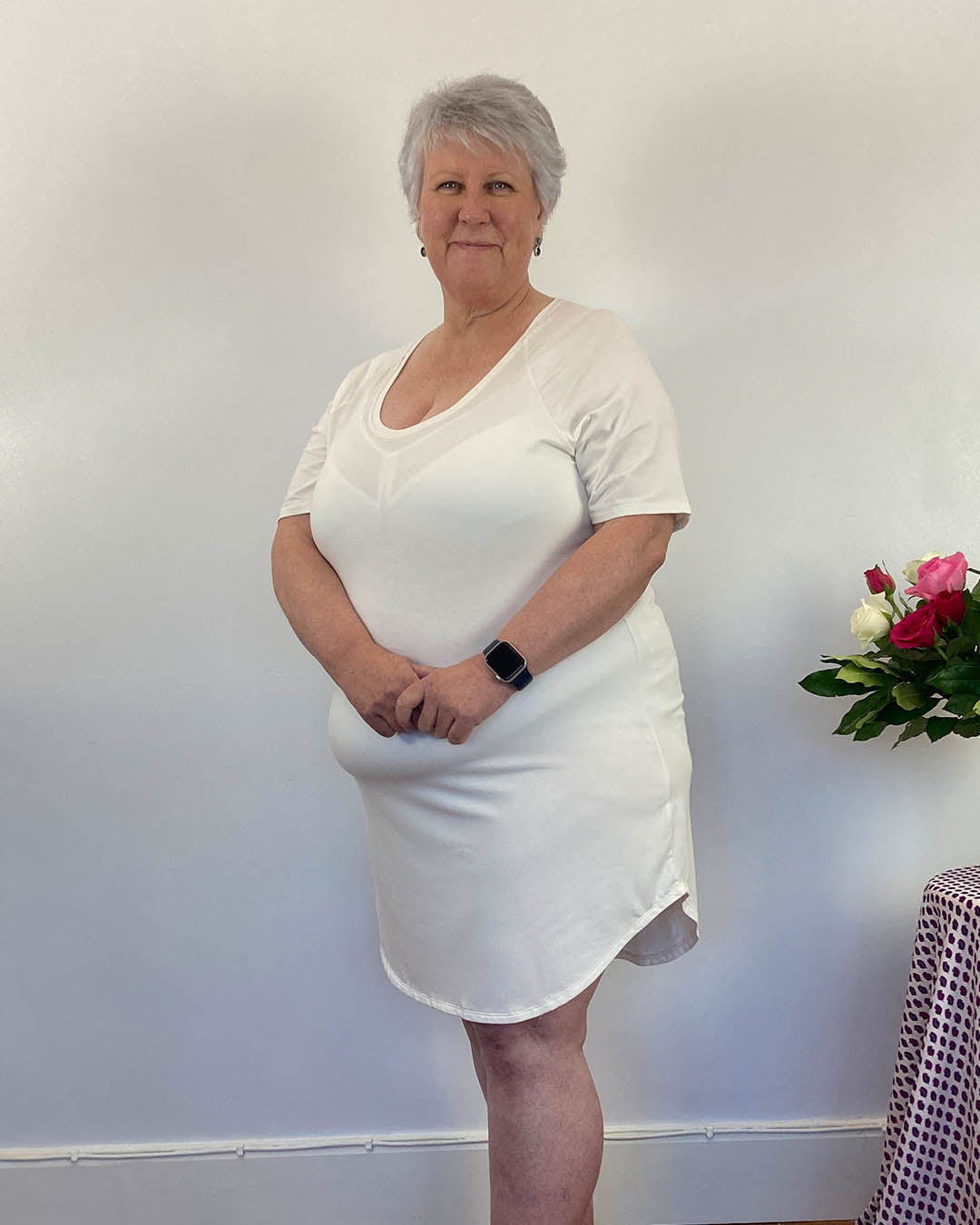 Model Jo wearing the extra large and feeling very comfortable. Designed with the most breathable material and to help avoid severe night sweats.